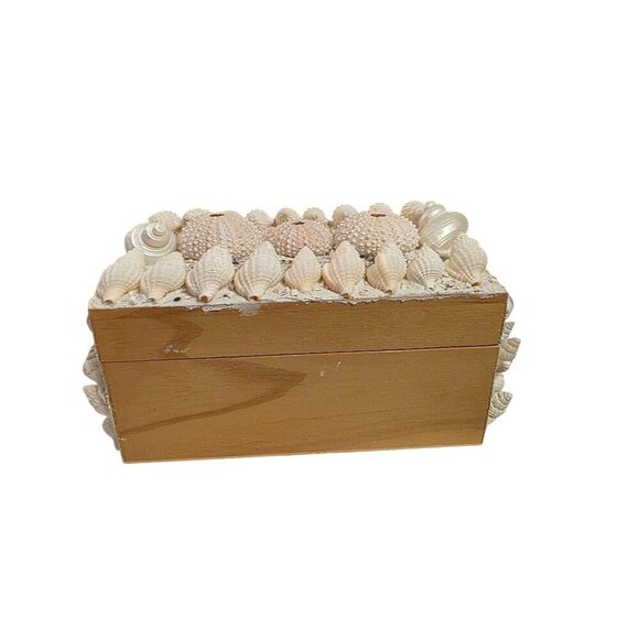 Handmade Wooden Box With Seashells & Sea Urchins Decorative Lid - Picture 4 of 14